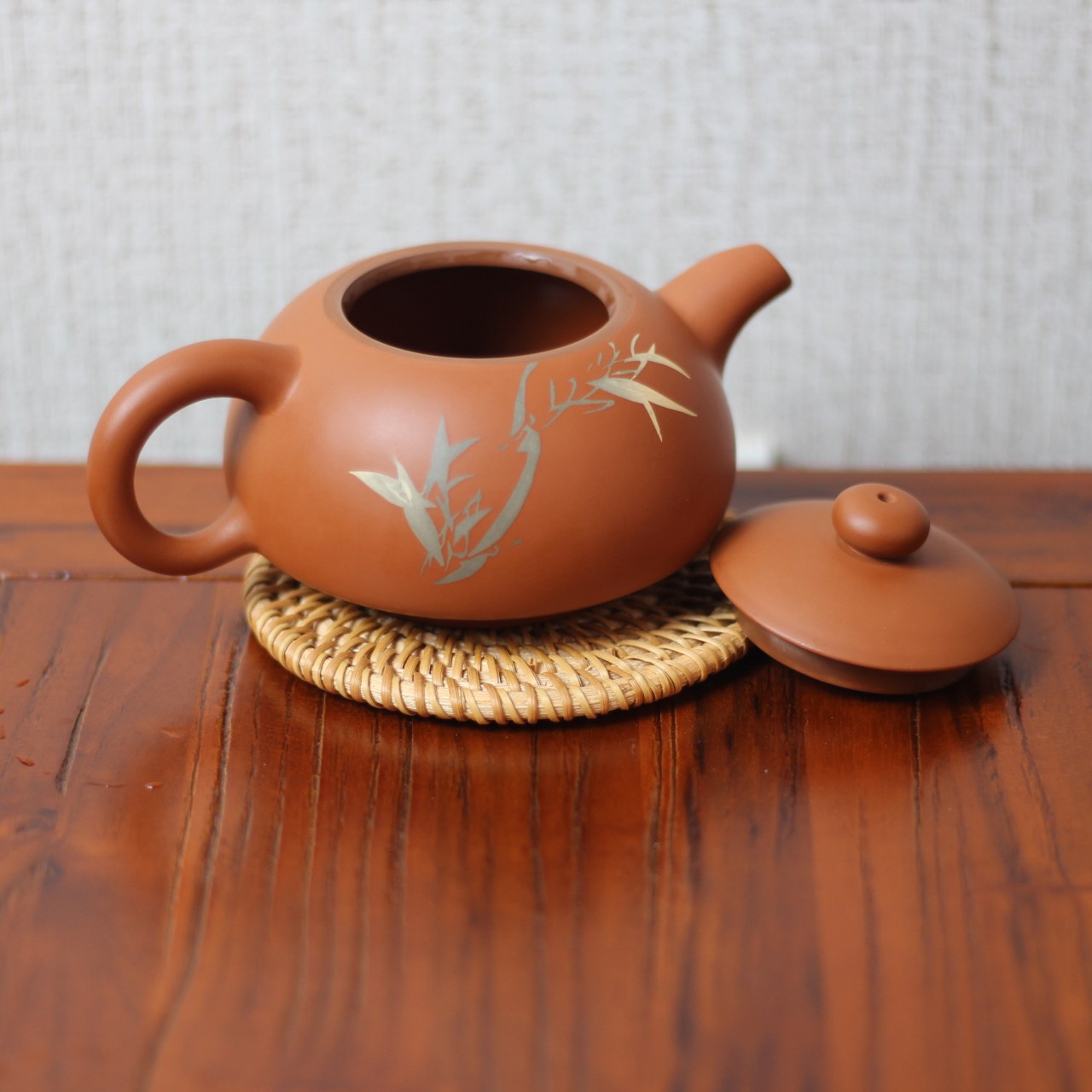 云南建水紫陶阴刻阳填手工茶壶复烧彩填包子茶壶