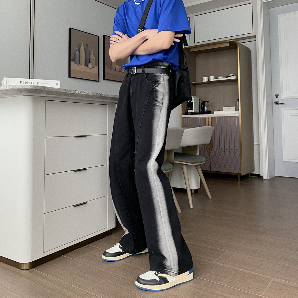 Hualun复古牛仔裤男夏季薄款男款韩版宽松喇叭裤黑色潮牌高街裤子