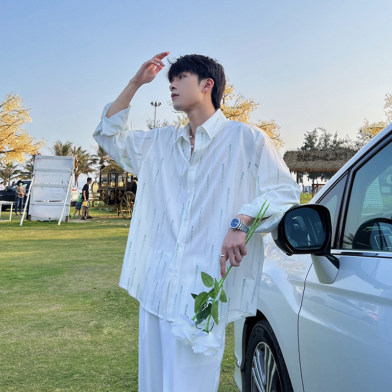 Hualun夏季超薄防晒衣男女款长袖衬衫男潮流宽松韩版冰丝滑料衬衣