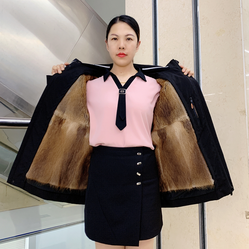 派克服男2022男款修身青根貂可拆卸兔毛内胆皮毛一体加厚皮草外套