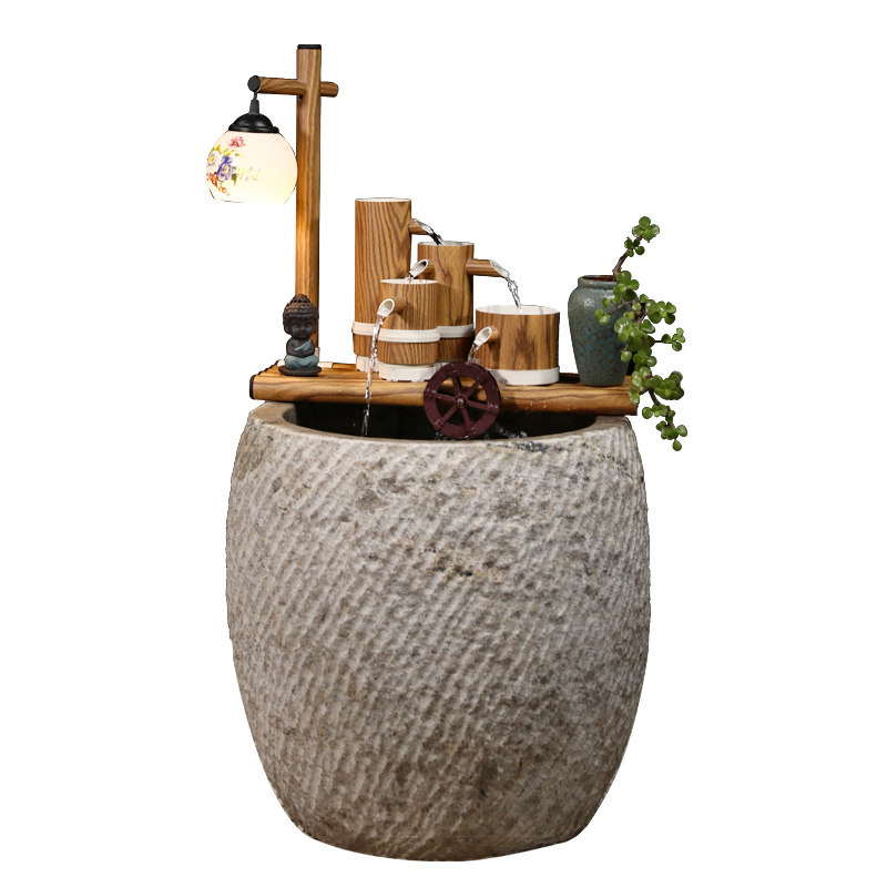 石臼鱼缸养鱼种花室内石缸流水景观石槽老旧石雕