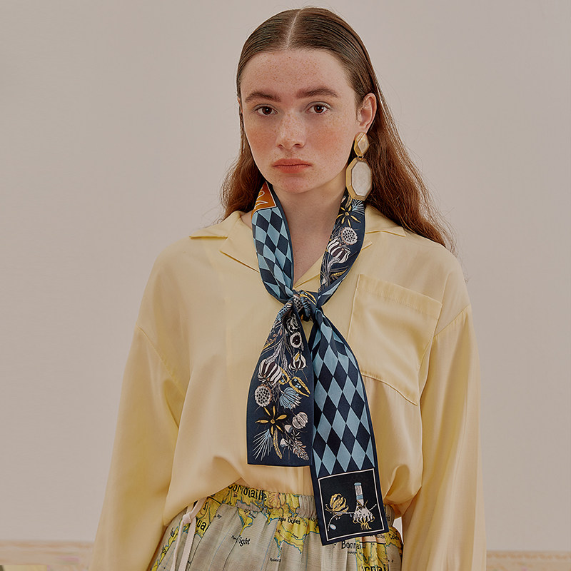 川朴 蝴蝶夫人 真丝桑蚕丝双面加宽丝巾小长条包绑带领巾长款复古