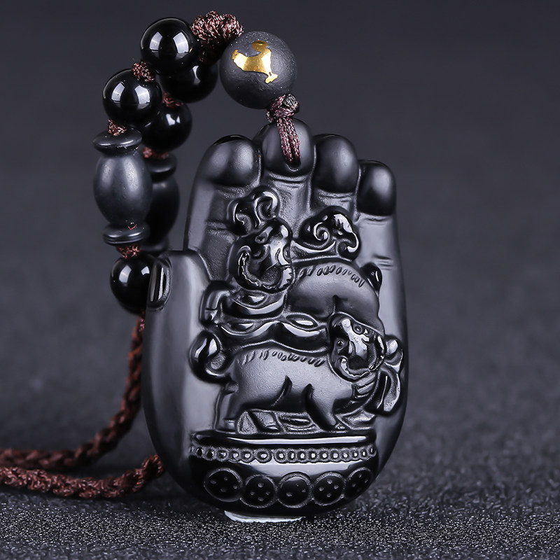 开光2020年生肖属鼠双牛保岁黑曜石吊坠项链本命年吉祥物饰品男女