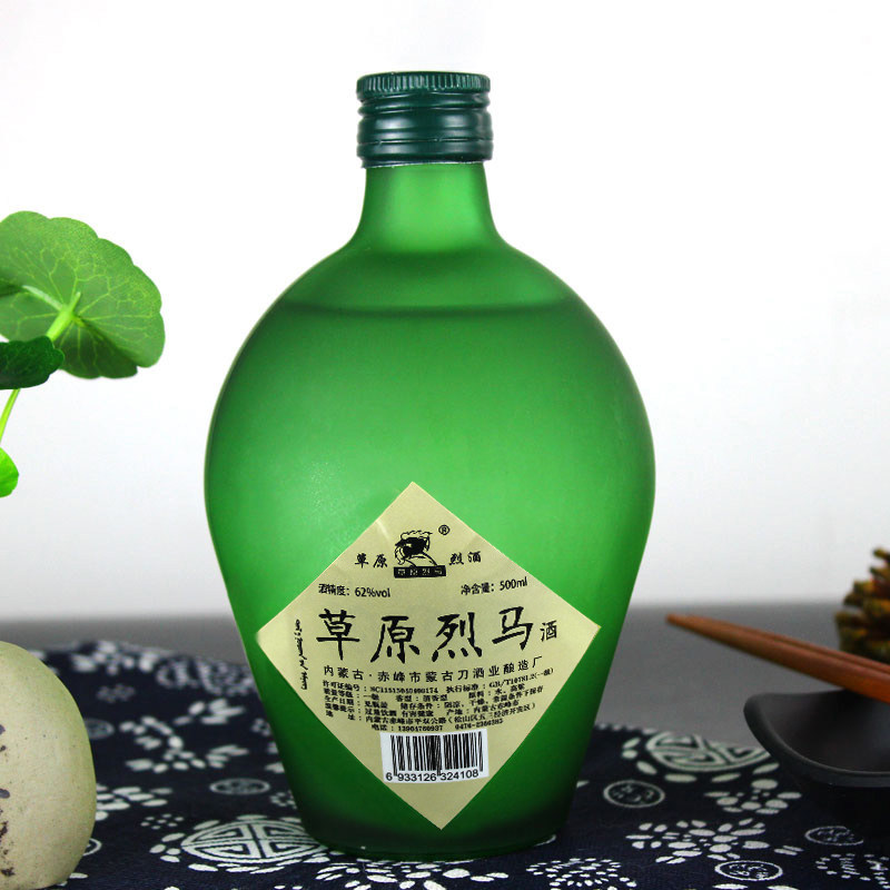 闷倒驴类高度白酒 草原烈马绿磨砂62度500mlx4瓶 纯粮原浆泡药酒