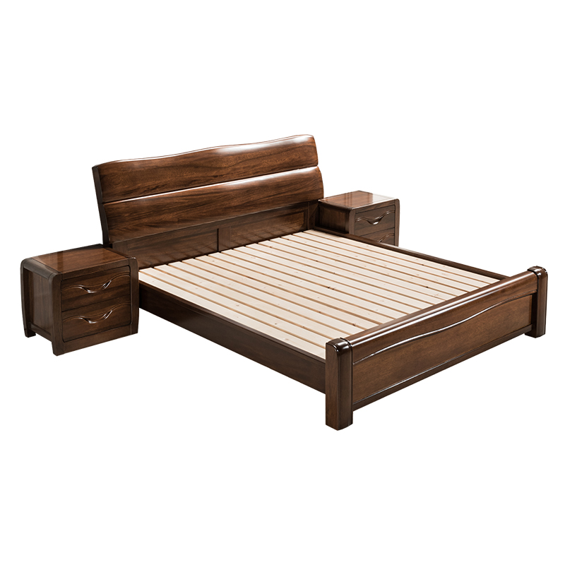 8米双人床胡桃木床原木色卧室现代简约储物床婚床