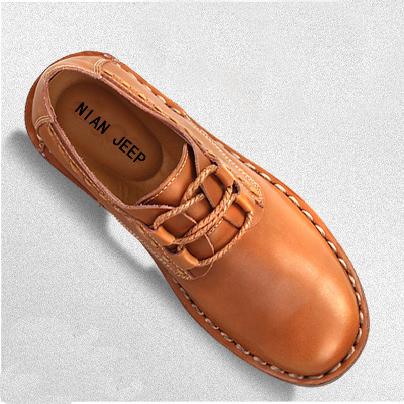 大头皮鞋男牛筋底防滑软真皮圆头复古英伦软皮厚底工装鞋休闲男鞋