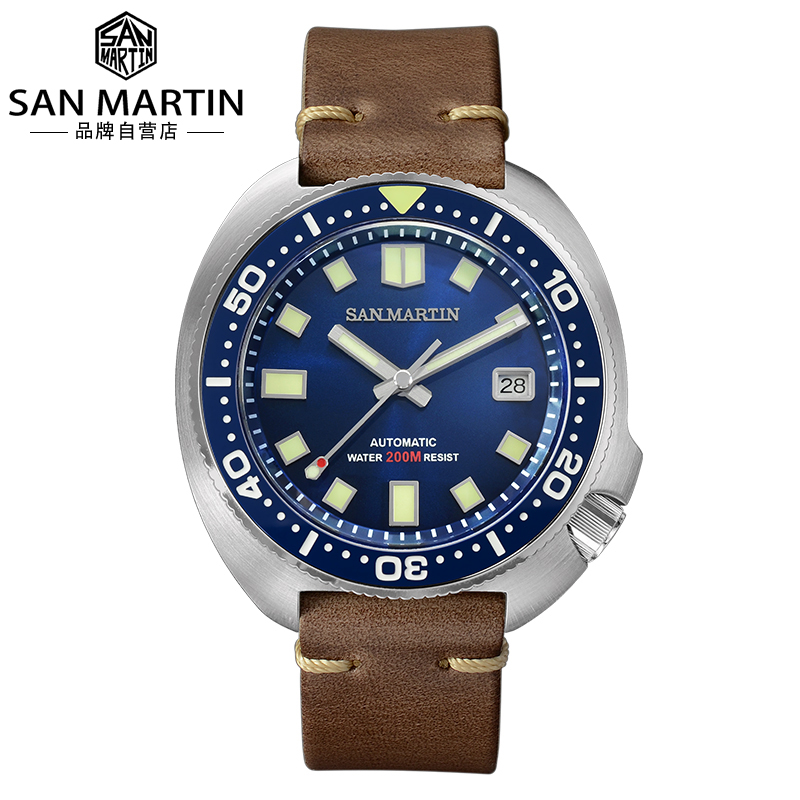 San Martin军魂手表男机械表复古鲍鱼6105定制表水鬼潜水表SN047