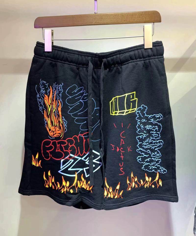 19sstravisscott联名火焰涂鸦短裤newwaverappar休闲裤