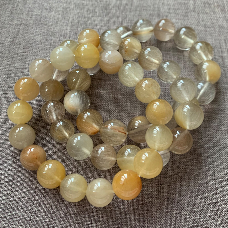 兔毛天然饰品男女手串珠宝发晶黄色荧光然彩手链