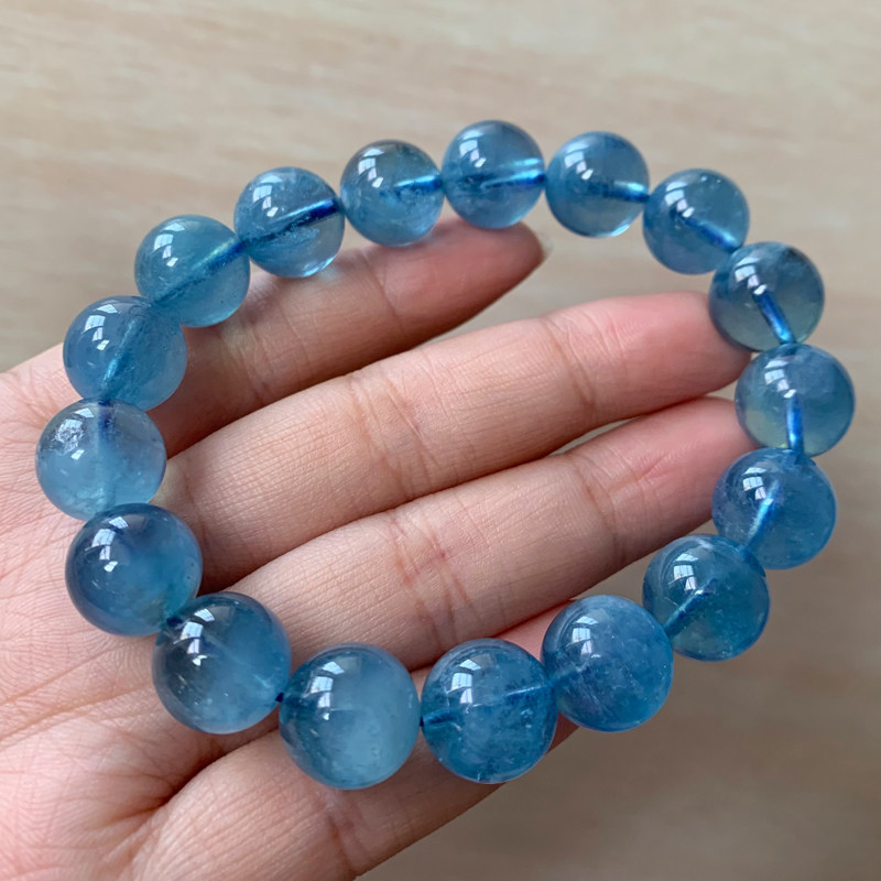 天然海蓝宝手链冰透湛蓝级冰种巴西转运蓝色水晶手串女手链