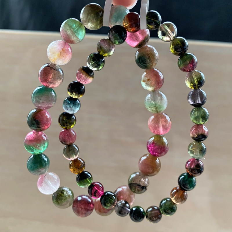 天然老矿透体巴西西瓜碧玺单圈手链一物一图手串手链