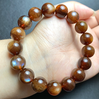 天然安德森手链西藏长石手串强光长石太阳石日光石男女款水晶宝石