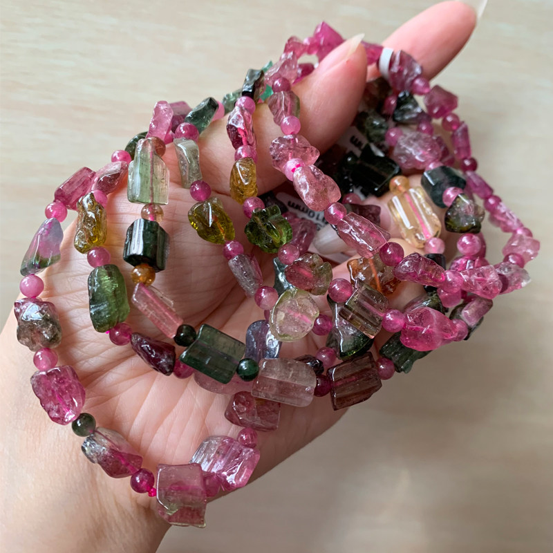 天然巴西西瓜碧玺随形老料手链老矿手招财旺夫手链