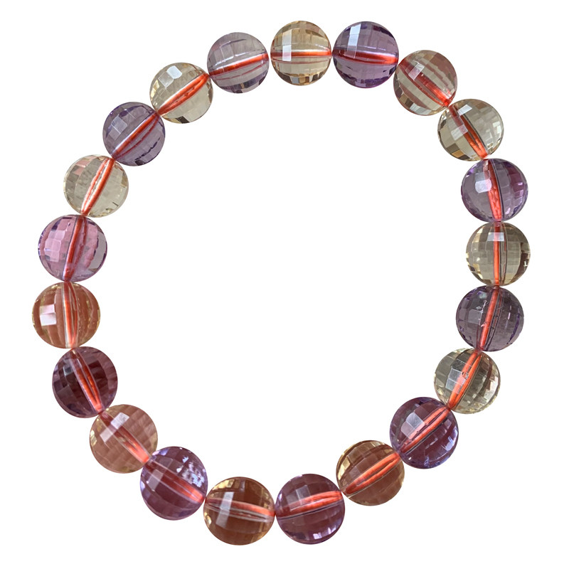 巴西天然紫黄晶刻面手手链紫水晶黄水晶手串男女手链