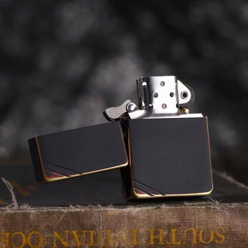 zippo打火机1935复刻炭烧红与黑熏黑切角纯铜仿古zippo