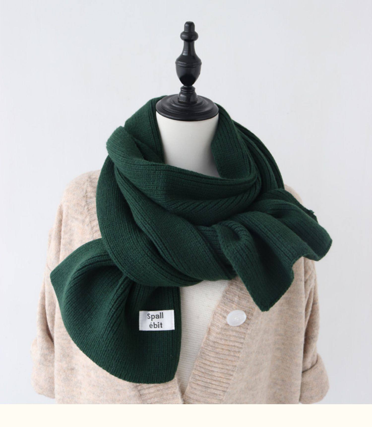 2021新款冬季软糯毛线墨绿色围巾ins纯色韩版围巾