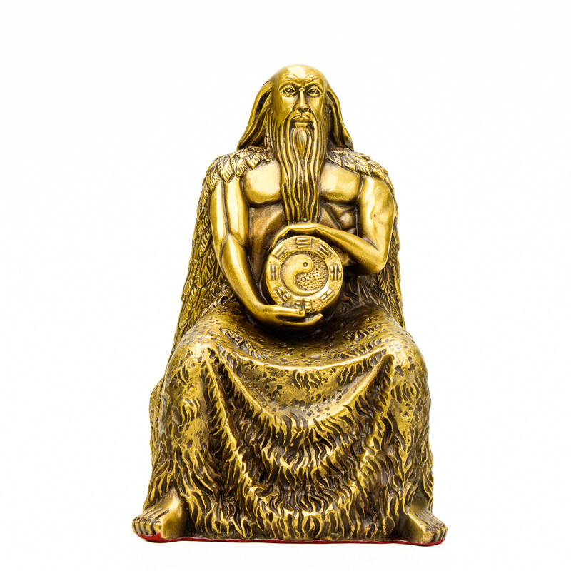 百纳源黄铜人王伏羲坐像摆件八卦祖师道教神像人文始祖铜像小号