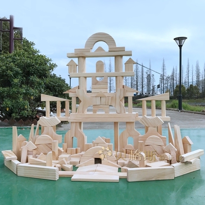 幼儿园木色实心积木大块榉木构建松木拼装搭建儿童玩具建构