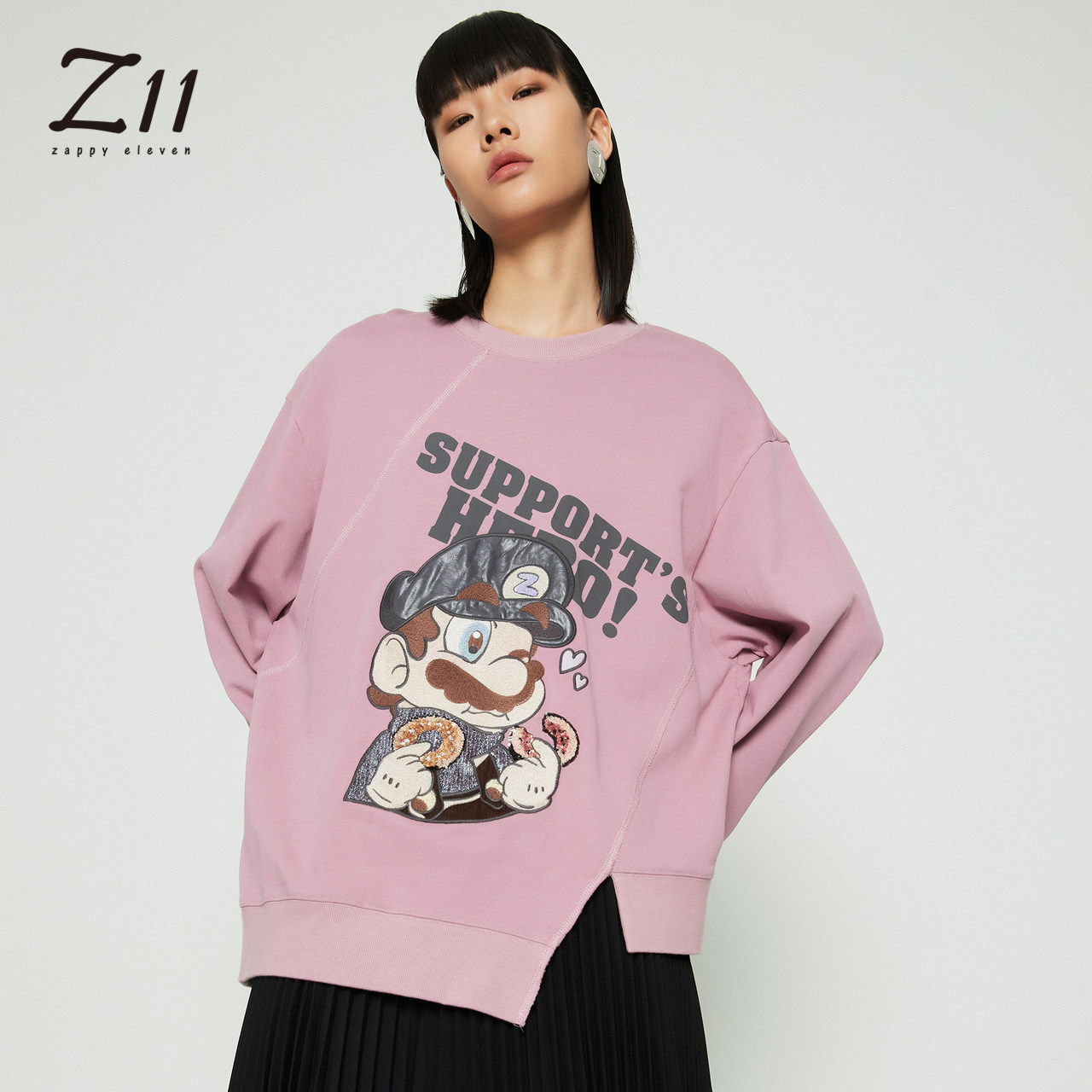 z11女装新款休闲重工胶印绣花卡通圆领宽松卫衣