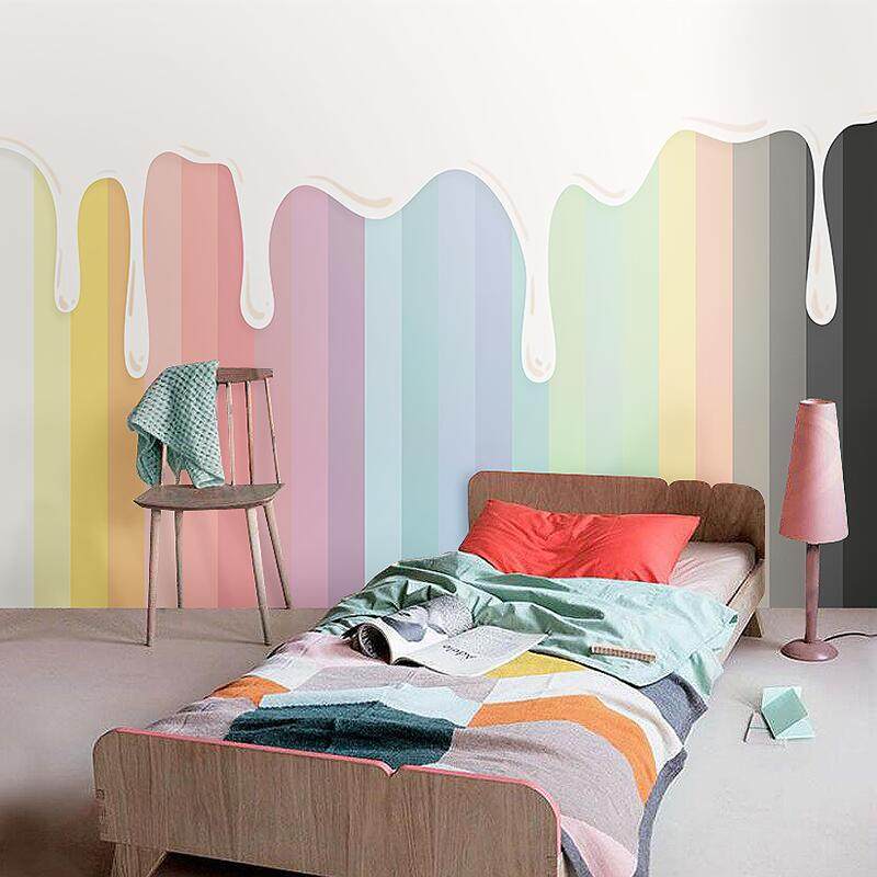 墙纸渐变彩虹彩虹墙艺术少儿舞蹈教室走廊幼儿园pvc墙纸