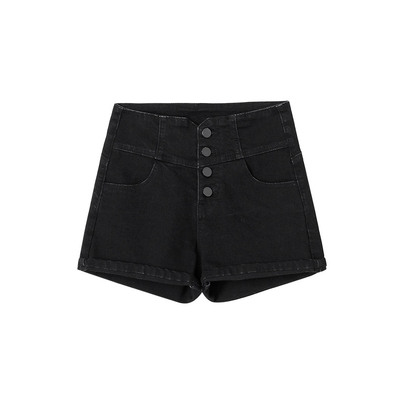 韩雨嘉黑色卷边高腰牛仔短裤女夏季性感辣妹热裤显瘦百搭包臀裤子