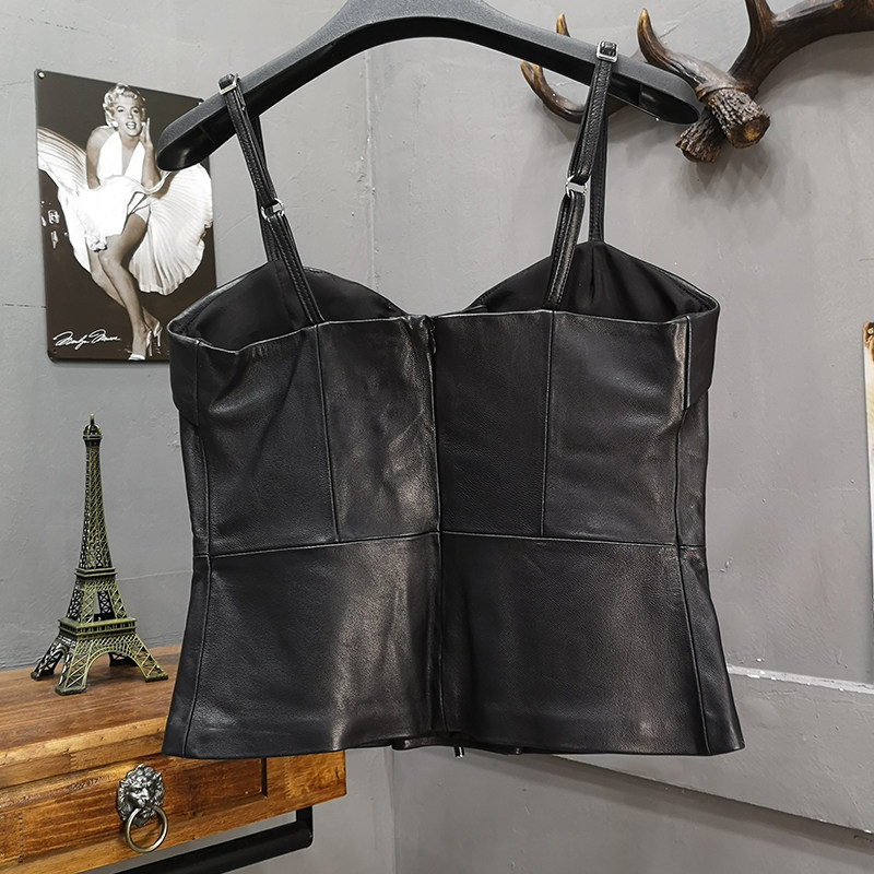 2022春季真皮吊带背心女绵羊皮皮衣修身显瘦皮衣