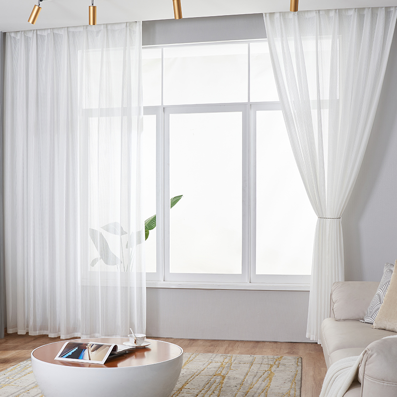 鱼骨白纱窗帘2021年新款窗纱客厅纯白色布料北欧定制窗帘