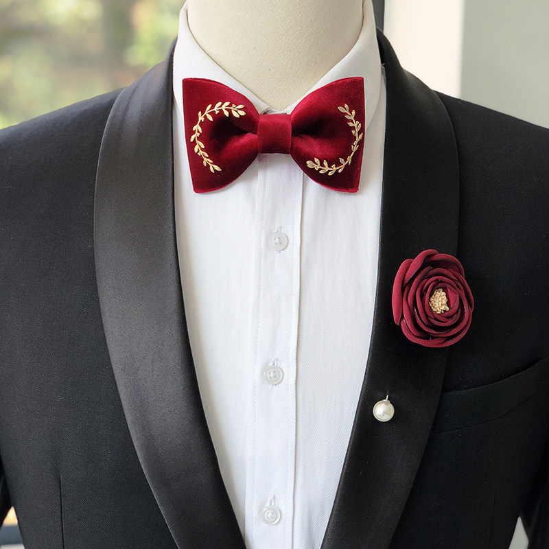 joes天鹅绒红色橄榄枝手工领结结婚婚礼蝴蝶结煲呔领结