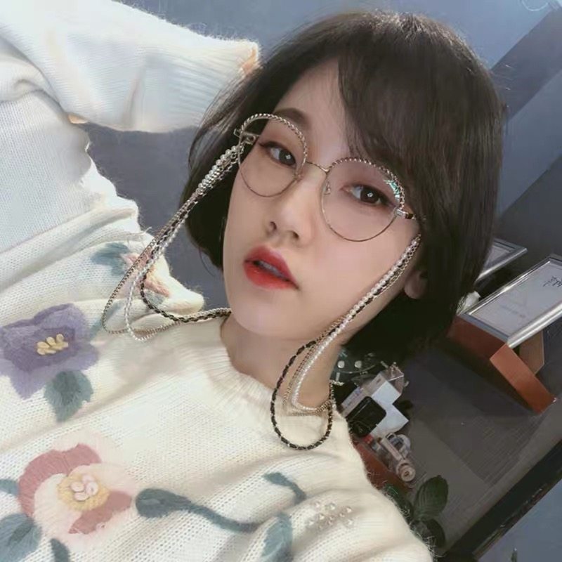 妻子的旅行谢娜袁咏仪同款墨镜小香珍珠链条平光近视太阳眼镜超仙