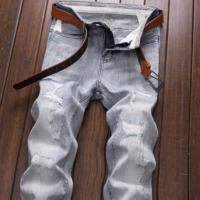 牛仔裤男2022年新款春季潮牌白色浅色破洞男裤秋冬款男生男士裤子