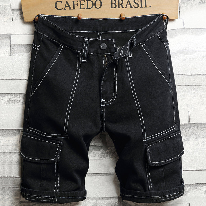 夏季黑色工装牛仔短裤男五分裤六分中裤男款休闲男裤薄款男士裤子