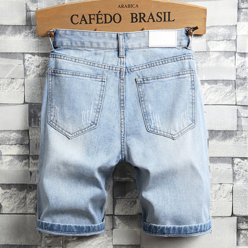 牛仔短裤男夏季薄款夏中裤浅色宽松潮ins五分七分牛仔裤男款男士