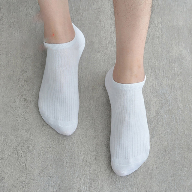 纤维袜子袜子男男士款船袜短筒夏季薄款纯白色运动中筒袜