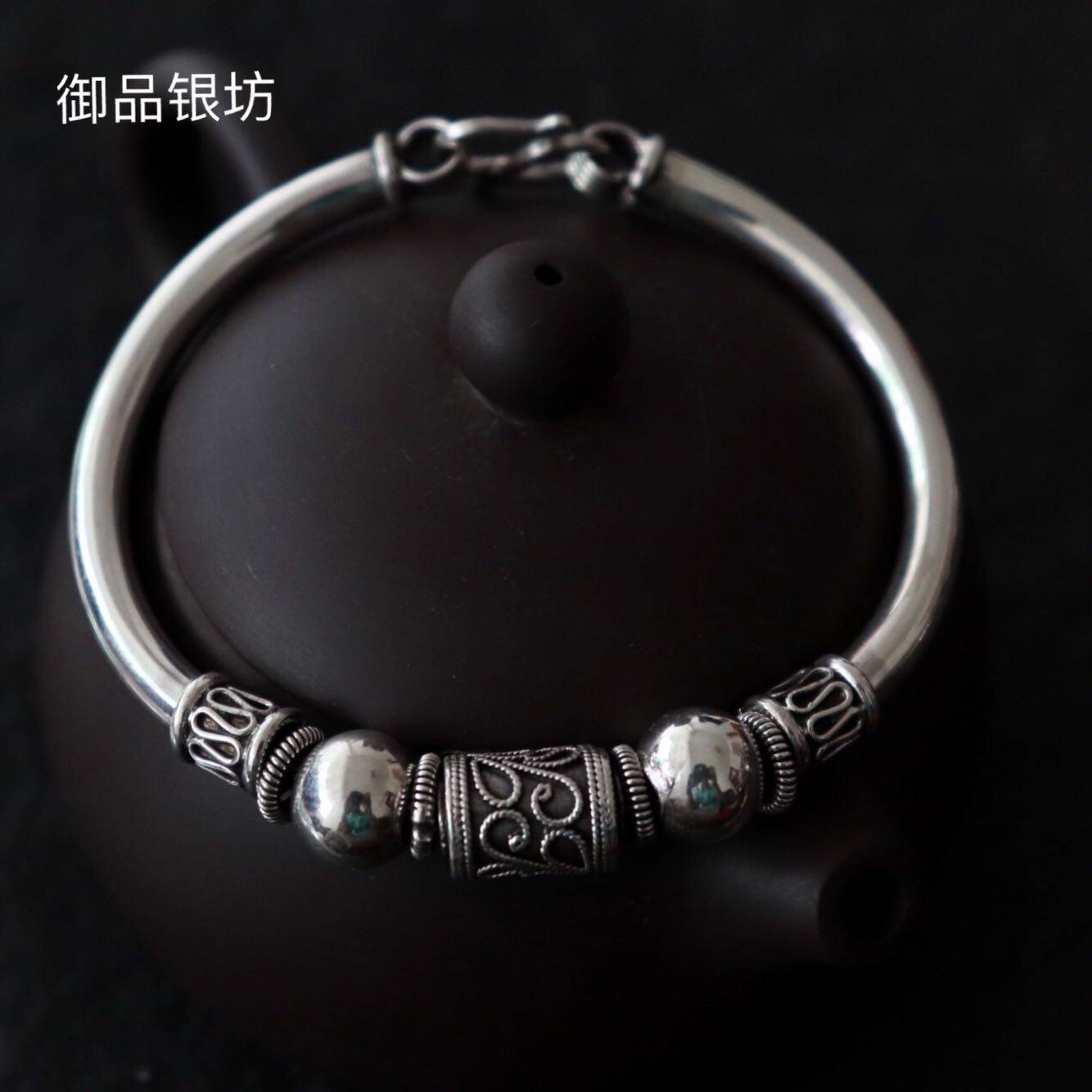 泰国复古重工纯银手链转运清迈光面银光s925手链