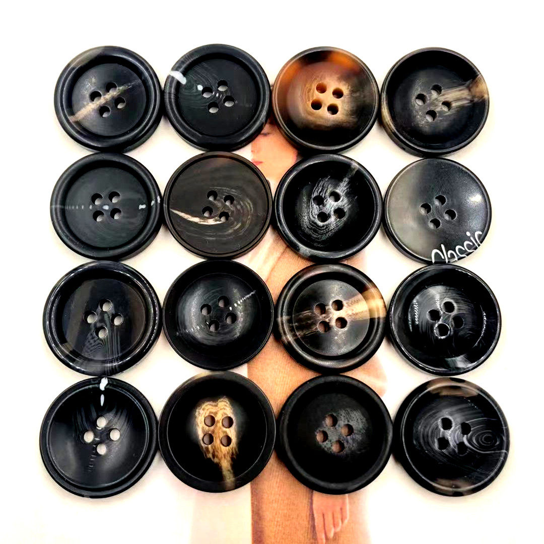 纽扣黑色四眼圆形树脂扣呢大衣扣毛衣扣西装扣子风衣扣外套衣服扣