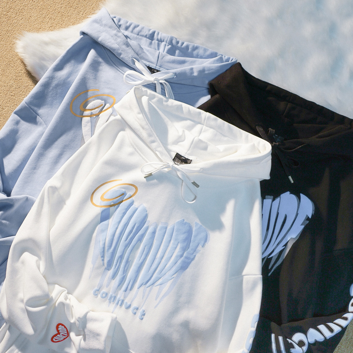 APWSTUDIO发泡爱心连帽卫衣男女秋冬潮牌ins宽松套头情侣加绒外套