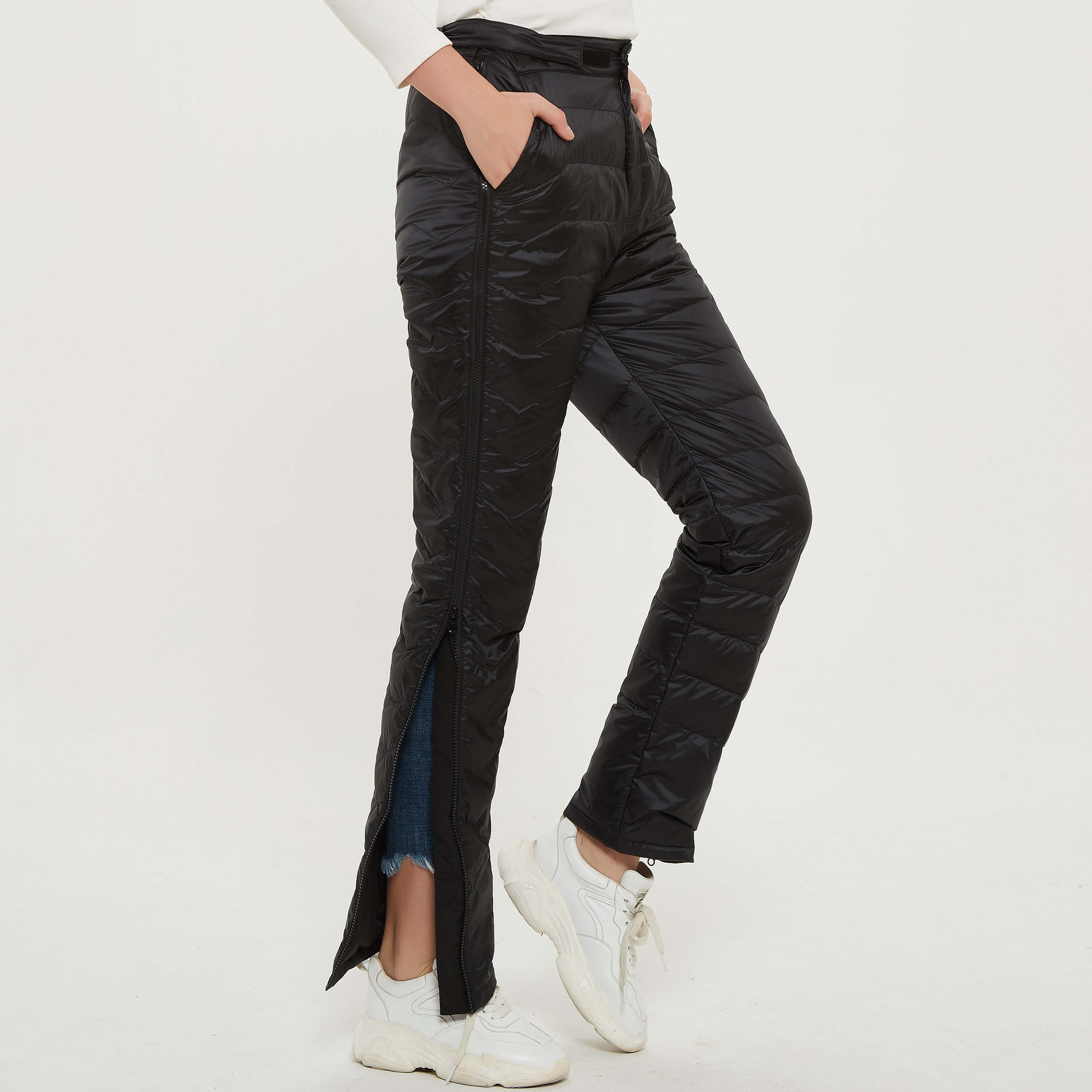 女士拉链绒裤羽绒保暖防水抗风加厚高腰户外运动棉裤