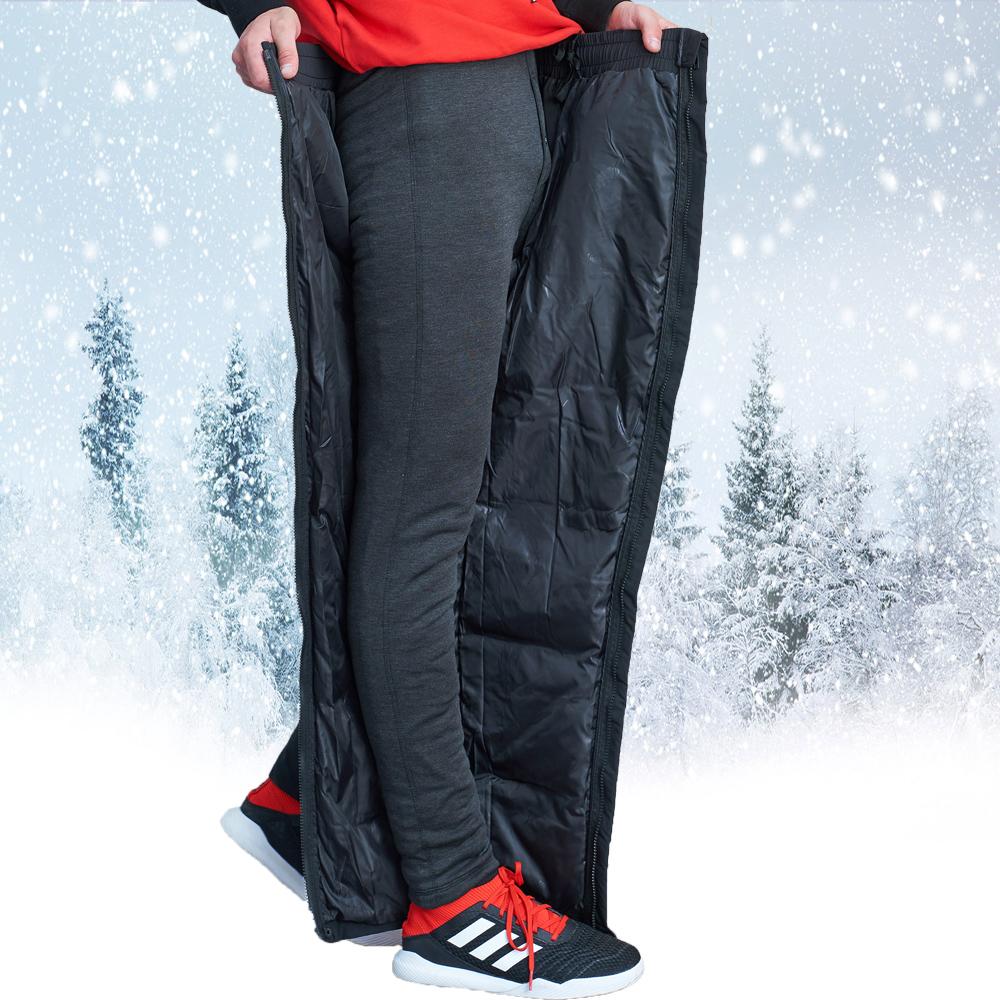 冬季男士户外骑行护理侧开拉链高腰加厚保暖防风白鹅绒羽绒裤外穿