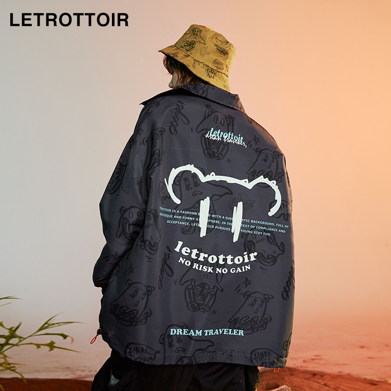 LETROTTOIR 春秋季新品满印国潮牌幽灵熊夹克男情侣装宽松外套ins