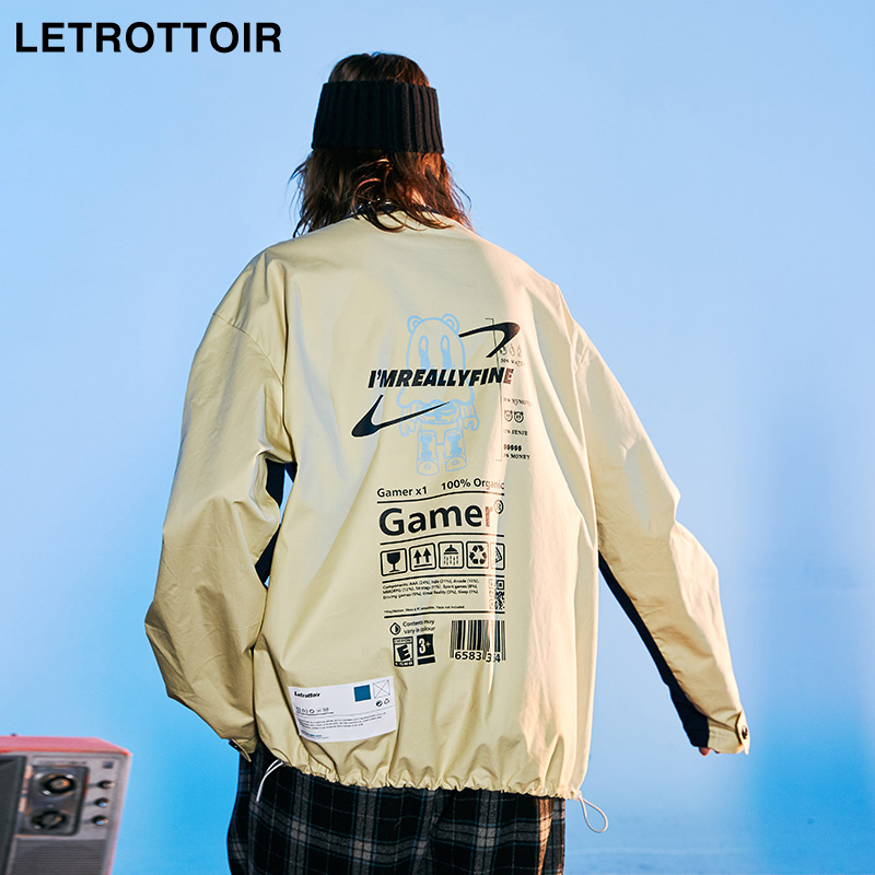 LETROTTOIR春秋季情侣装幽灵熊外套立体贴兜撞色拼接卫衣男国潮牌