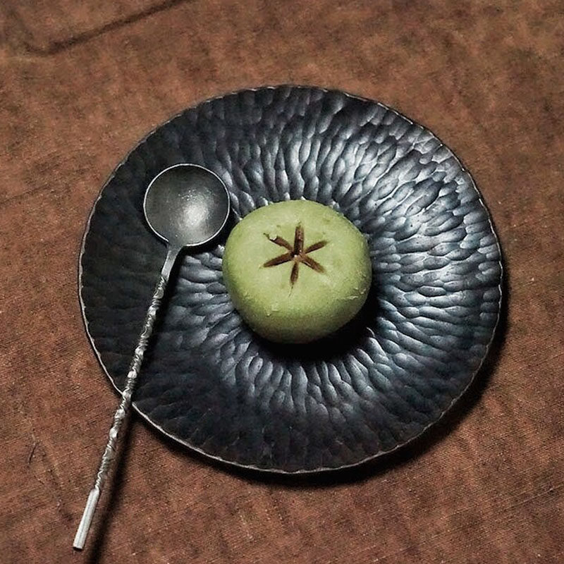 触造touge 锤纹圆铁盘 手工锻造铁打出 果点盘餐盘茶盘实置物盘