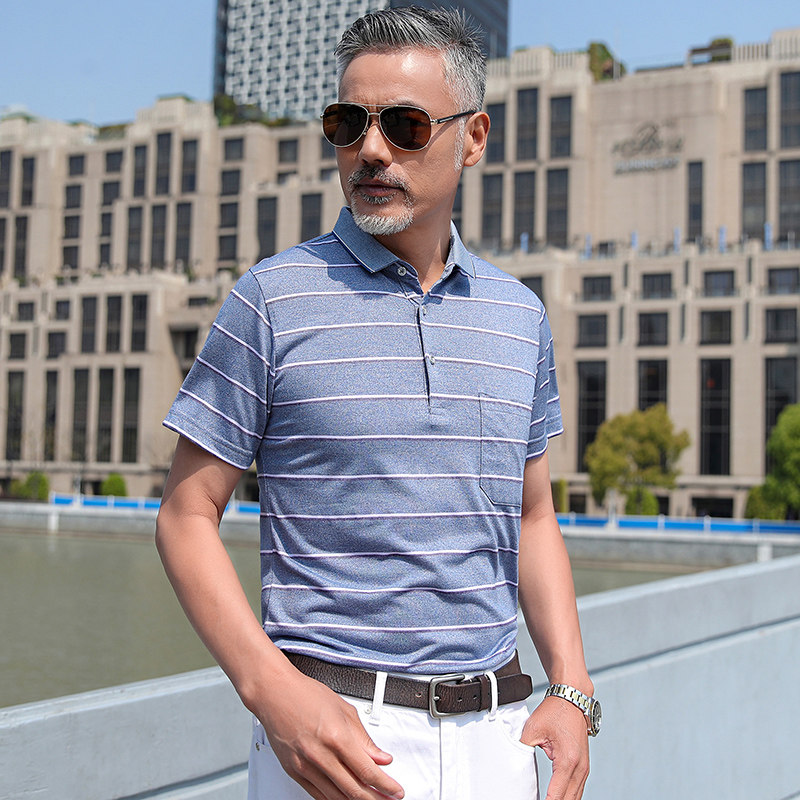 爸爸短袖t恤中年男士夏装40-50岁商务休闲中老年人夏季纯棉polo衫
