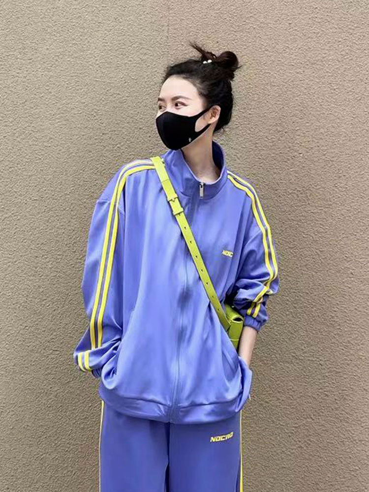 NOCAO/弄嘲国潮牌线条运动夹克男宽松百搭休闲复古外套春秋季ins