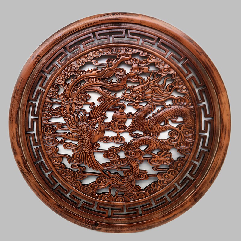 东阳木雕挂件香樟樟木龙凤呈祥雕刻实木木质玄光木雕