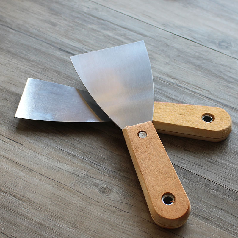 连体油灰不锈钢加厚型铲刀5寸木柄铁板腻子刮刀油灰刀
