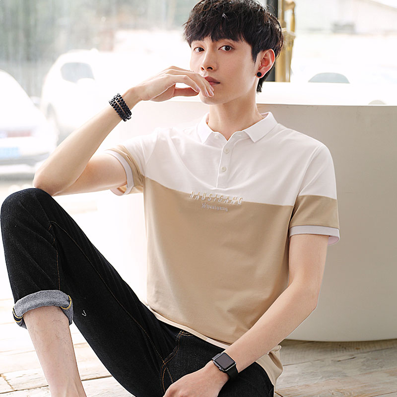 有领t恤短袖男夏季新款韩版潮拼接拼色商务修身polo衫男翻领上衣