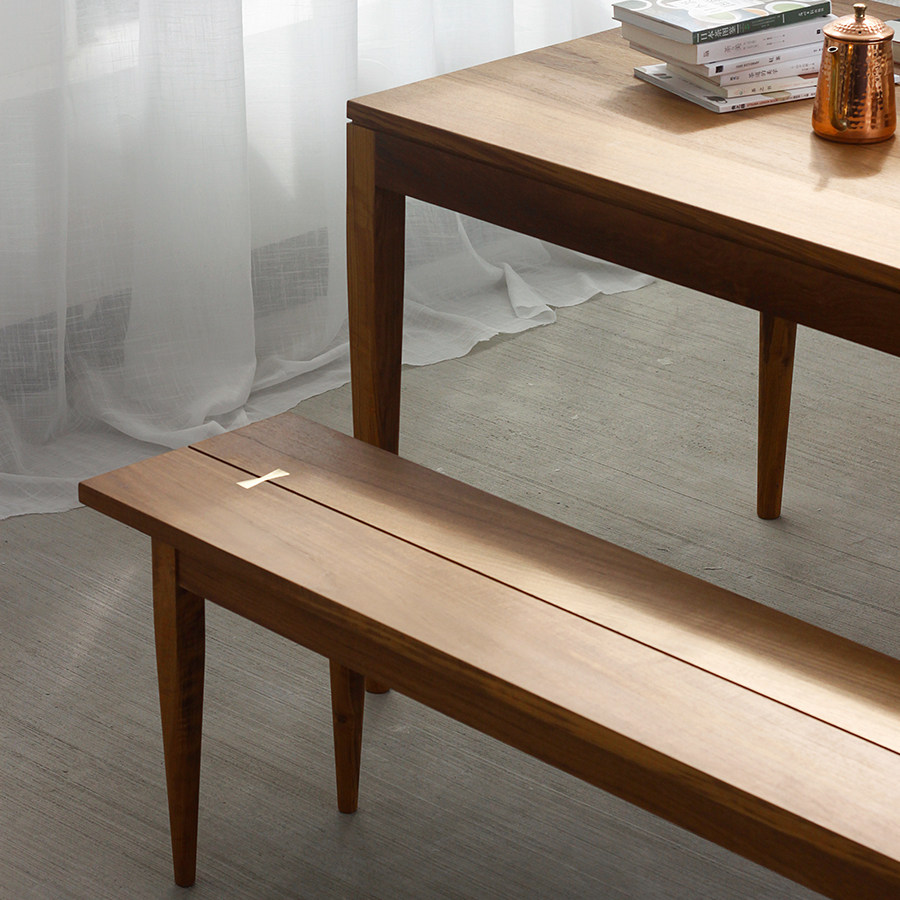 度仓双拼长条凳樱桃黑胡桃实木宽板凳北欧餐凳柚木日式换鞋床尾凳
