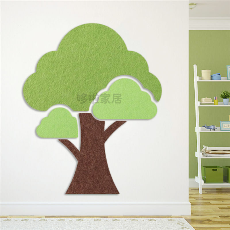 幼儿园学校墙面大树树冠造型毛毡作品展示背景墙照片软装墙贴