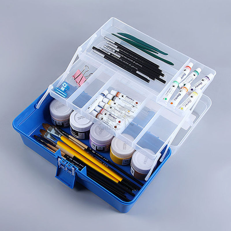三层塑料美术工具箱大号儿童画画箱小学生手工绘画水粉箱收纳箱