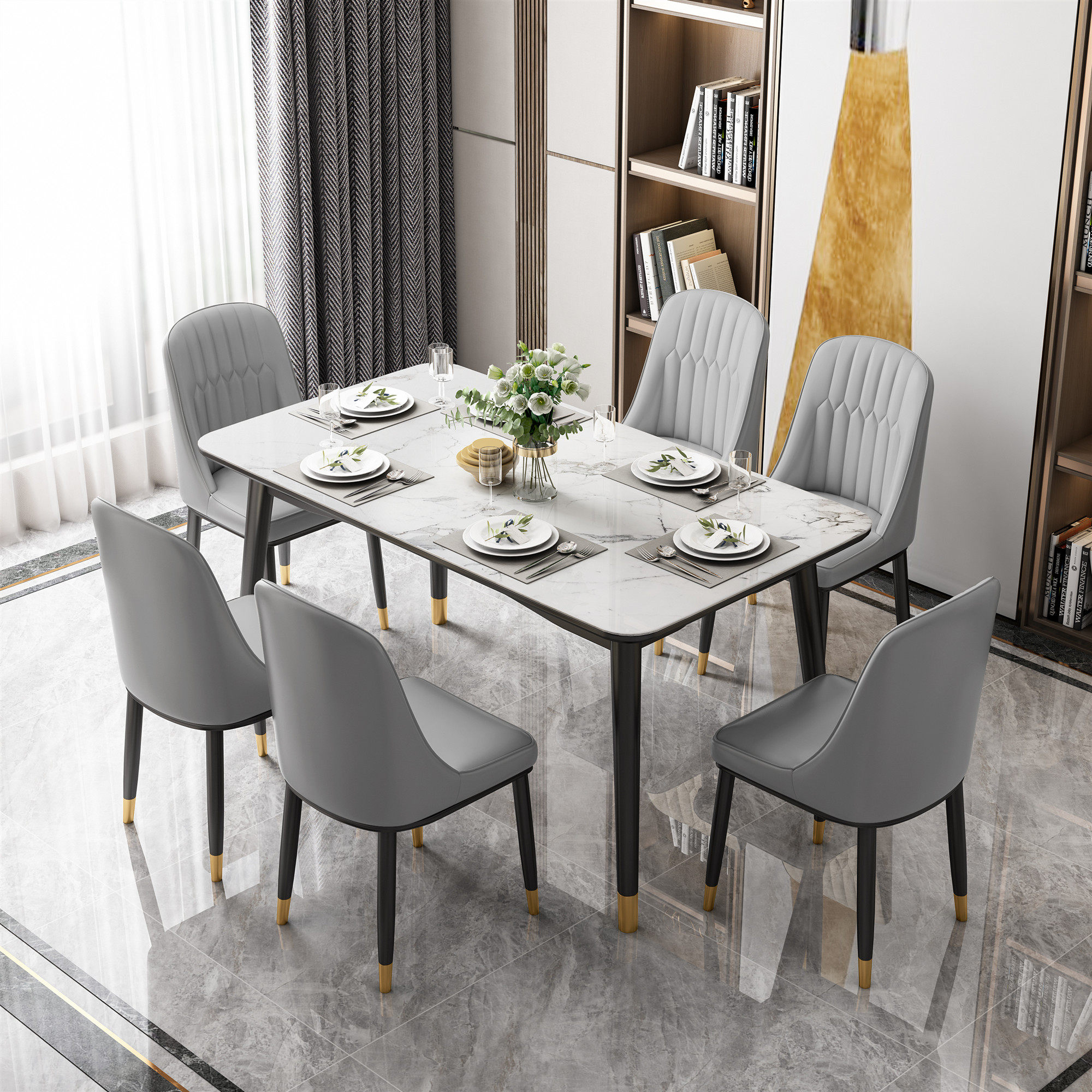 北欧轻奢实木餐桌桌椅组合现代简约家用小户户型玻璃餐桌